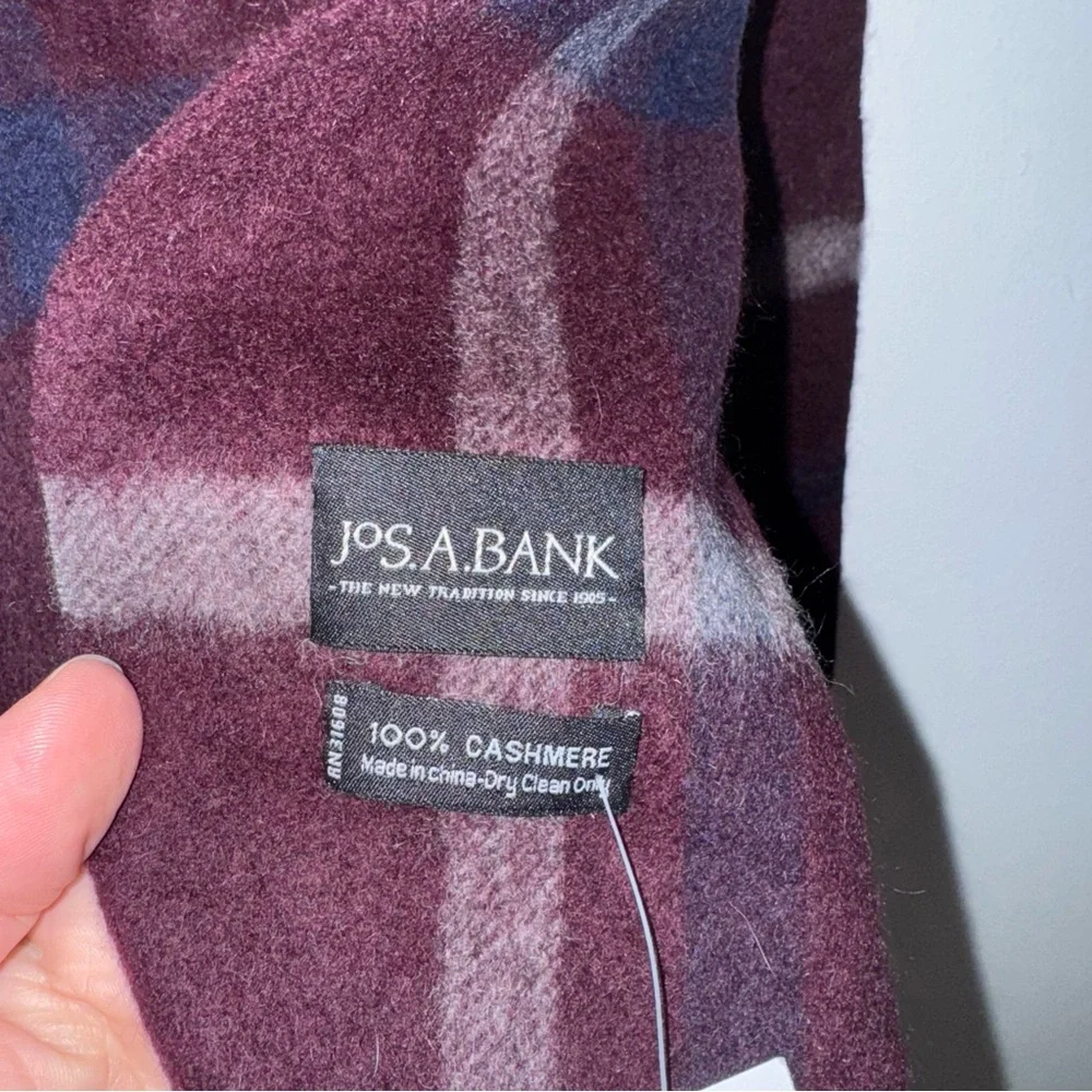 NWT Jos.A.Bank 100‎ Percent Winter Cashmere Scarf Fringe Deep Plum Purple